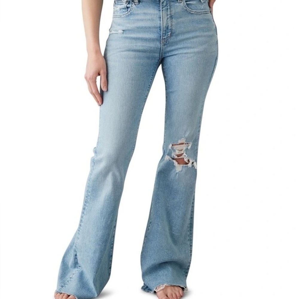 American Eagle Next Level Ripped Super High Waisted Flare Jeans